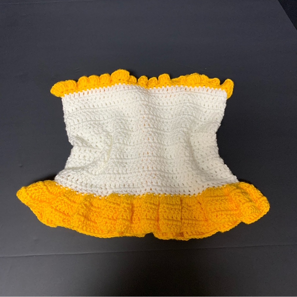 Crochet Lace-up Tube Top with Yellow Ruffles